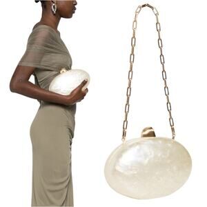 Cult Gaia Eviana Clutch Pearl Oval Bag Chain Strap Evening Cocktail Bag